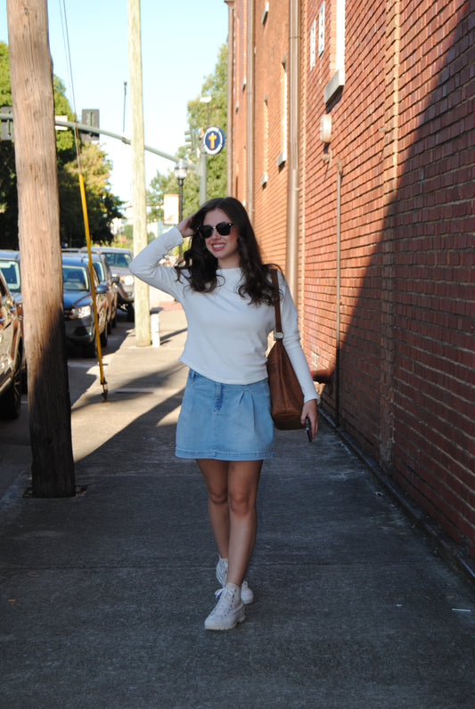 Pleated denim skirt